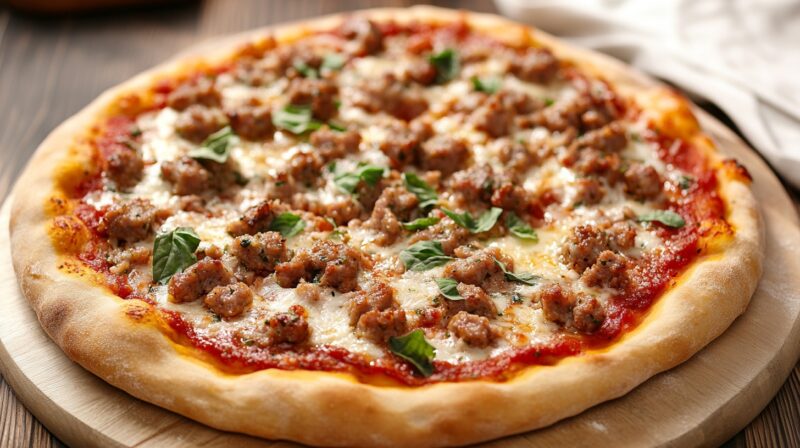 Italian Sausage Pizza with Red Sauce and Pesto